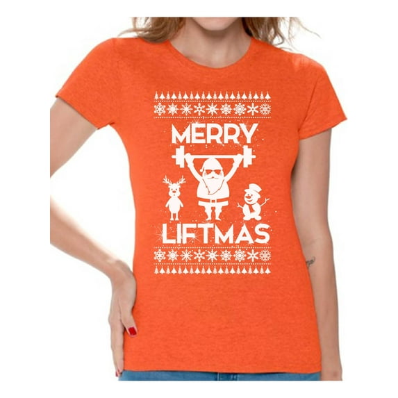 Awkward Styles Merry Liftmas Shirt Christmas Shirts for Women Funny Santa Workout Women's Holiday Top Xmas Gym Shirts Merry Christmas Shirt Christmas T-shirt Merry Liftmas Santa Women's Xmas Top