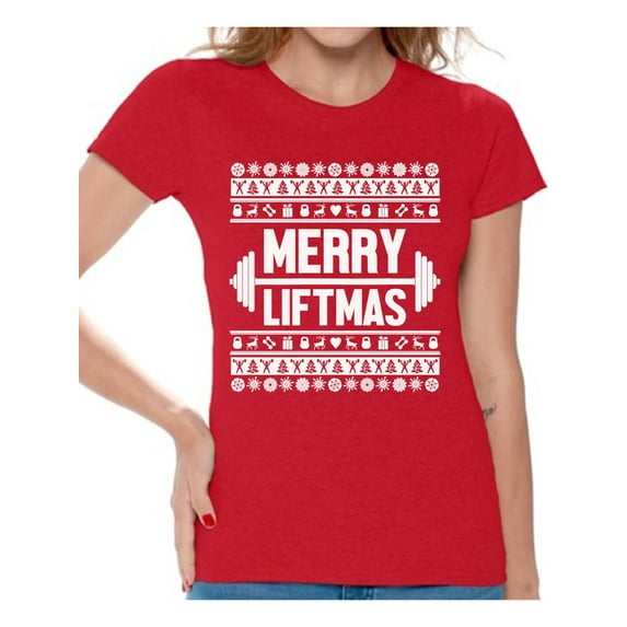 Awkward Styles Merry Liftmas Shirt Merry Liftmas Christmas Shirts for Women Lifting Top Workout Women's Holiday Shirt Xmas Gym T-Shirts Merry Christmas Women's Shirt Funny Christmas Party T-shirt