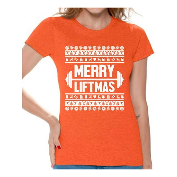 Awkward Styles Merry Liftmas Shirt Merry Liftmas Christmas Shirts for Women Lifting Top Workout Women's Holiday Shirt Xmas Gym T-Shirts Merry Christmas Women's Shirt Funny Christmas Party T-shirt