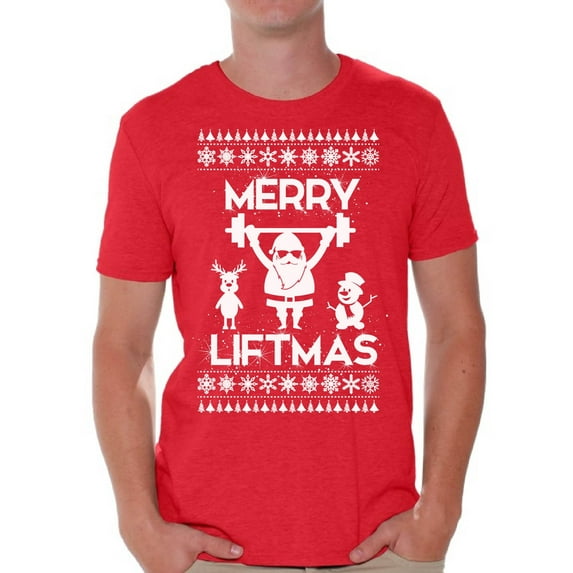 Awkward Styles Merry Liftmas Shirt Christmas Tshirts for Men Funny Santa Shirt Gym Workout T Shirt Christmas Holiday Top Merry Liftmas Santa Shirts Christmas Party T-shirt Men's Holiday Tee