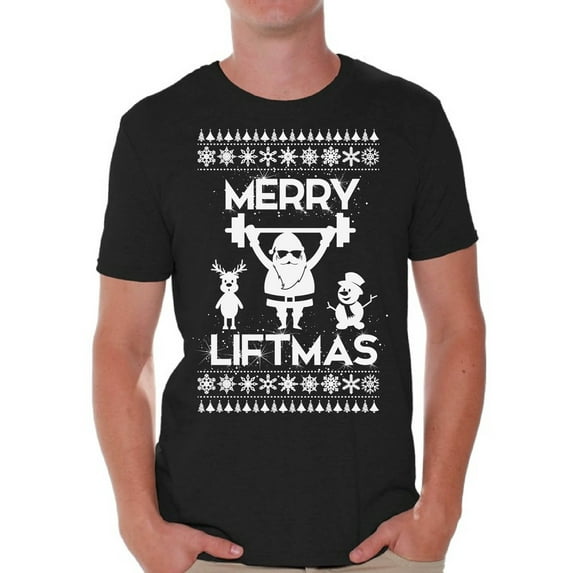 Awkward Styles Merry Liftmas Shirt Christmas Tshirts for Men Funny Santa Shirt Gym Workout T Shirt Christmas Holiday Top Merry Liftmas Santa Shirts Christmas Party T-shirt Men's Holiday Tee