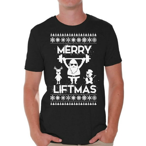 Awkward Styles Merry Liftmas Shirt Christmas Tshirts for Men Funny Santa Shirt Gym Workout T Shirt Christmas Holiday Top Merry Liftmas Santa Shirts Christmas Party T-shirt Men's Holiday Tee