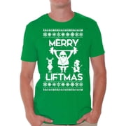 Awkward Styles Merry Liftmas Shirt Christmas Tshirts for Men Funny Santa Shirt Gym Workout T Shirt Christmas Holiday Top Merry Liftmas Santa Shirts Christmas Party T-shirt Mens Holiday Tee