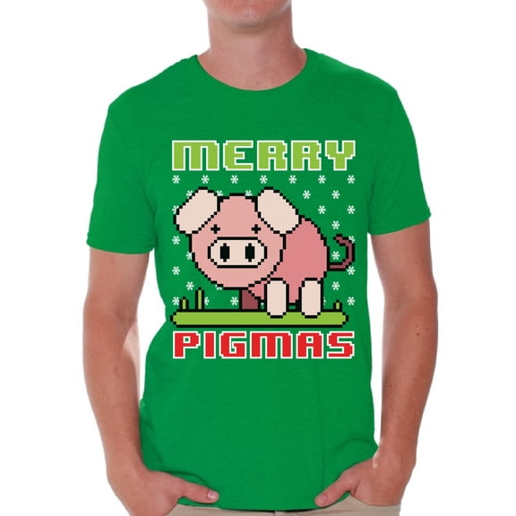 Awkward Styles Merry Pigmas Tshirt for Men Piggy Christmas Shirt Funny Christmas Gifts for Him Men's Christmas T Shirt Xmas Gifts for Animal Lovers Cartoon Pig Xmas Tshirt Xmas Pig Outfit