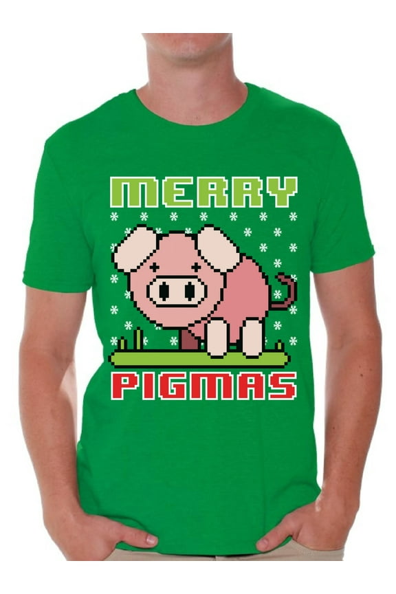 Merry Pigmas Tshirt for Men Piggy Christmas Shirt Funny Christmas Gifts for Him Men's Christmas T Shirt Xmas Gifts for Animal Lovers Cartoon Pig Xmas Tshirt Xmas Pig Outfit