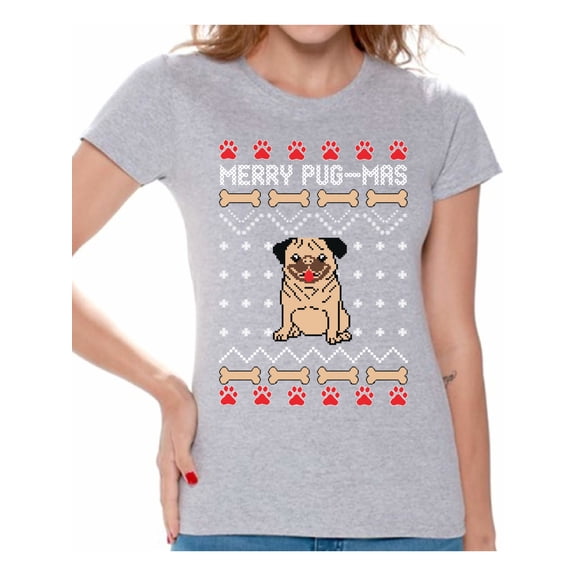 Awkward Styles Merry Pug-Mas Tshirt for Women Christmas Pug T Shirt Funny Christmas Shirts for Women Merry Pugmas Christmas T Shirt Xmas Gifts for Dog Lovers Xmas Pugmas T-Shirt Xmas Party Outfit