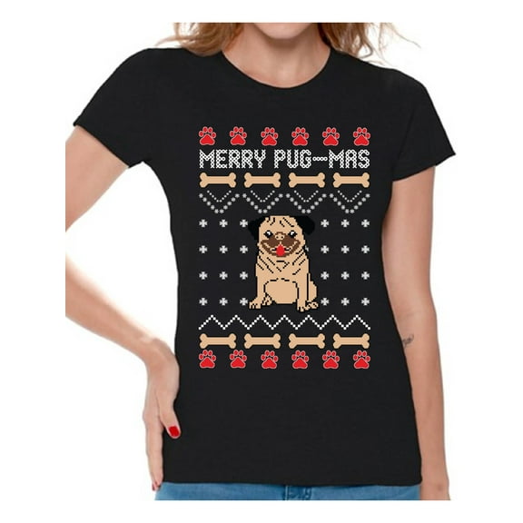 Awkward Styles Merry Pug-Mas Tshirt for Women Christmas Pug T Shirt Funny Christmas Shirts for Women Merry Pugmas Christmas T Shirt Xmas Gifts for Dog Lovers Xmas Pugmas T-Shirt Xmas Party Outfit