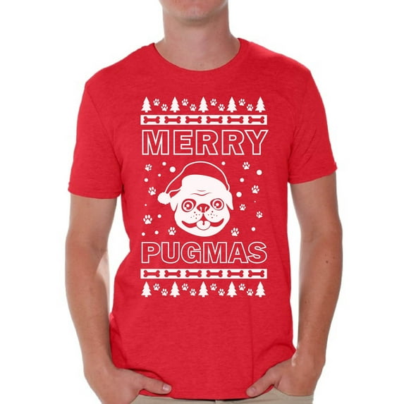 Awkward Styles Merry Pugmas Shirt Merry Pugmas Christmas Tshirts for Men Funny Pug Dog Santa Shirt Men's Holiday Top Pug Dog Lover Christmas Gifts Funny Tacky Party Holiday Christmas Outfit