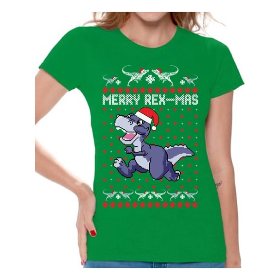 Awkward Styles Merry Rex-Mas Tshirt for Women Rexmas Women's Shirt Funny Christmas Shirts Christmas Dinosaur T-Shirt Dinosaur Christmas T Shirt Women's Dinosaur Tshirt for Christmas Xmas Party