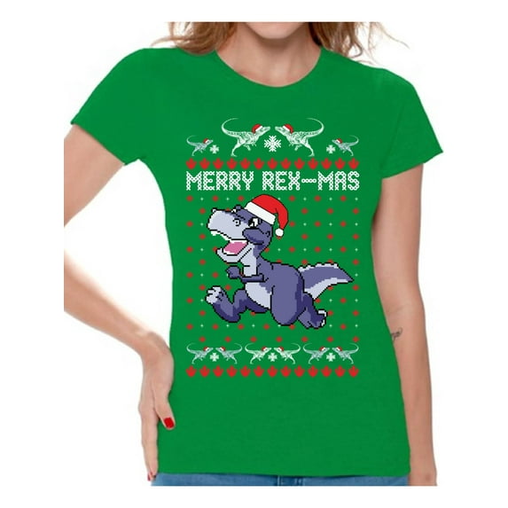 Awkward Styles Merry Rex-Mas Tshirt for Women Rexmas Women's Shirt Funny Christmas Shirts Christmas Dinosaur T-Shirt Dinosaur Christmas T Shirt Women's Dinosaur Tshirt for Christmas Xmas Party