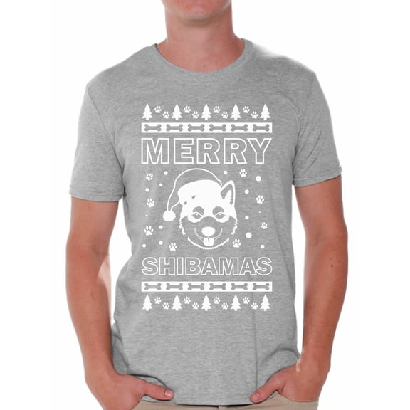 Awkward Styles Merry Shibamas Shirt Merry Shibamas Christmas Tshirts for Men Funny Shiba Inu Santa Shirt Men's Holiday Top Shiba Inu Dog Lover Xmas Gifts Funny Tacky Party Holiday Christmas Outfit