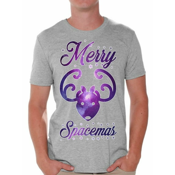 Awkward Styles Merry Spacemas Tshirt for Men Space Reindeer Christmas Shirt Funny Xmas Tshirts for Men Galaxy Christmas T Shirt Nerdy Gifts for Christmas Xmas Holiday Party Outfit Xmas Shirt
