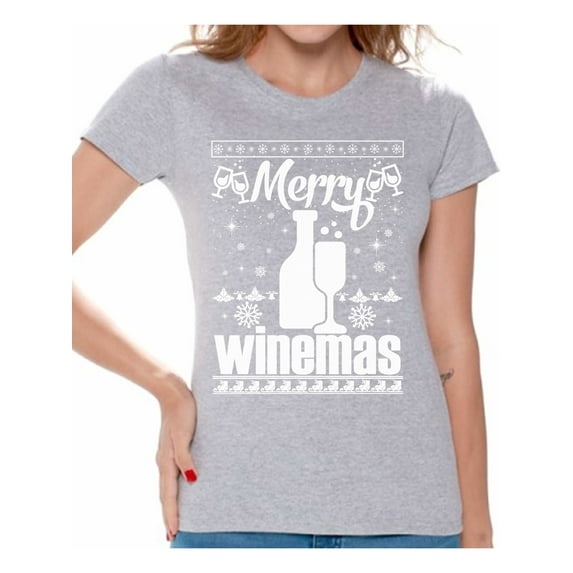 Awkward Styles Merry Winemas Shirt Christmas T Shirts for Women Wine Christmas Women's Holiday Top Merry Winemas Christmas T-shirt Christmas Holiday Shirt Wine Party Xmas Outfit