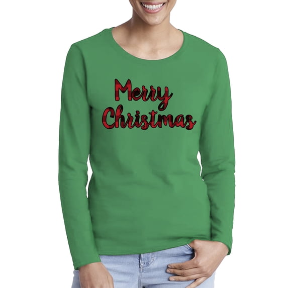 Awkward Styles Merry Xmas Plaid Christmas Sweater Long Sleeve Tshirt For Women