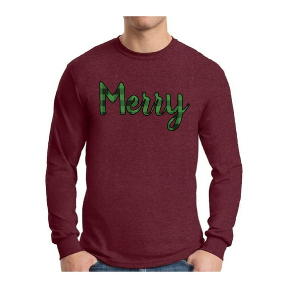 Awkward Styles Merry Xmas Plaid Christmas Sweater Long Sleeve T-shirt For Men
