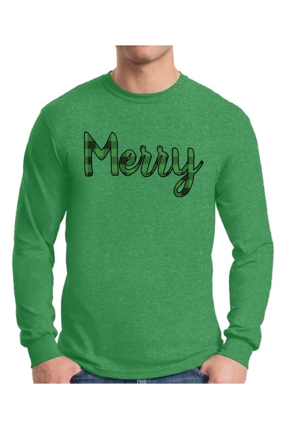 Merry Xmas Plaid Christmas Sweater Long Sleeve T-shirt For Men