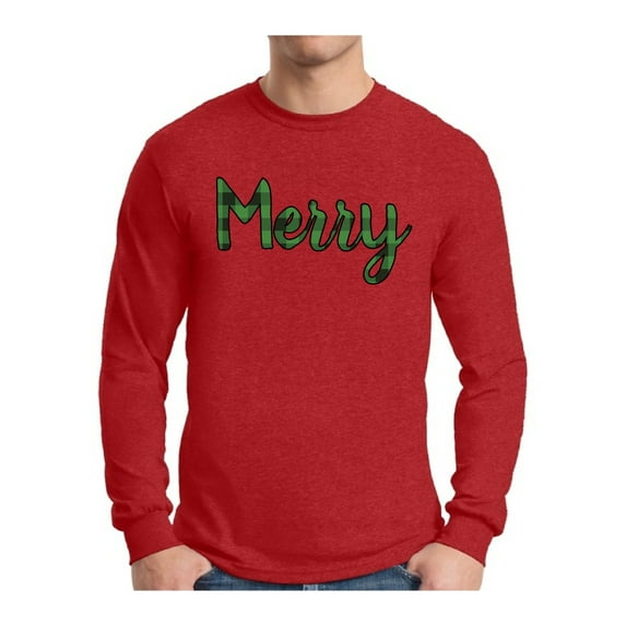 Awkward Styles Merry Xmas Plaid Christmas Sweater Long Sleeve T-shirt For Men