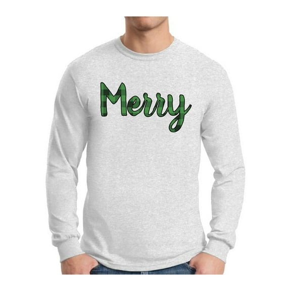Awkward Styles Merry Xmas Plaid Christmas Sweater Long Sleeve T-shirt For Men