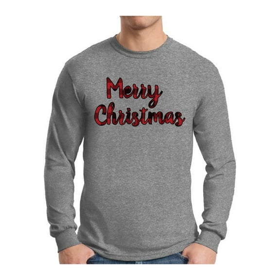Awkward Styles Merry Xmas Plaid Christmas Sweater Long Sleeve Tshirt For Men