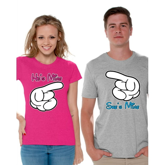 Awkward Styles He's Mine She's Mine T Shirts for Couples Boyfriend and Girlfriend Matching Couple Shirts Cute Couple Gifts for Anniversary Happy Valentine's Day Tshirt for Couples Funny Couple Shirts