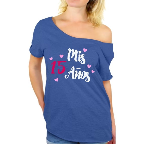 Awkward Styles Mis 15 Anos Off Shoulder Shirt Quinсe Anos Oversized Shirts for Girls Birthday Girl Shirt Birthday Gifts for Teens I am 15 T-Shirt for Her Quinceanera Party Clothes White Print Shirt