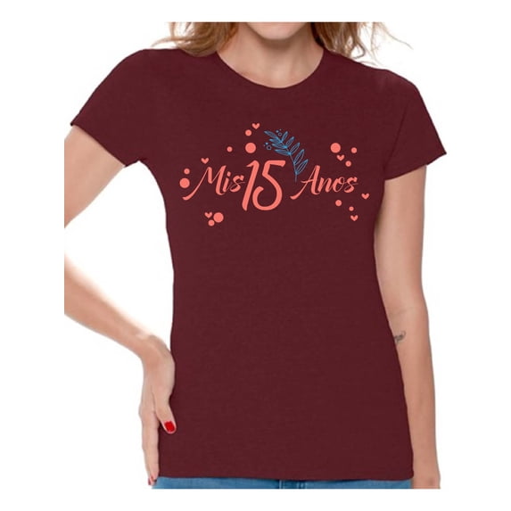 Awkward Styles Mis 15 Anos T Shirt for Ladies Quince Anos Shirts for Girls Birthday Girl Shirt Birthday Gifts for Teens I am 15 T-Shirt for Her Quinceanera Party Clothing Pink Print Teen Party