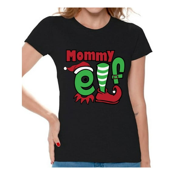 Awkward Styles Mommy Elf Shirt Elf Christmas Shirts for Women Family Elf Christmas T-shirt for Mom Christmas Elf Shirt Women's Holiday Top Funny Elf Costume Shirt Christmas Holiday Shirt for Mommy