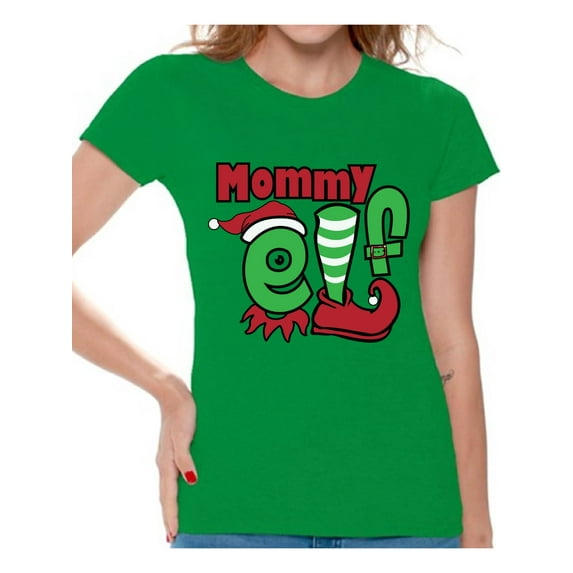 Awkward Styles Mommy Elf Shirt Elf Christmas Shirts for Women Family Elf Christmas T-shirt for Mom Christmas Elf Shirt Women's Holiday Top Funny Elf Costume Shirt Christmas Holiday Shirt for Mommy
