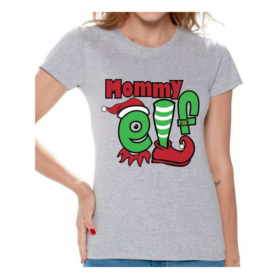 Awkward Styles Mommy Elf Shirt Elf Christmas Shirts for Women Family Elf Christmas T-shirt for Mom Christmas Elf Shirt Women's Holiday Top Funny Elf Costume Shirt Christmas Holiday Shirt for Mommy