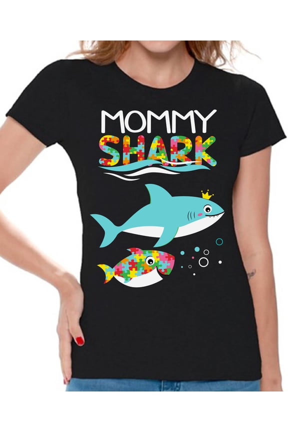 Autism Shirts Matching Family Shark Outfit Autism Puzzle Tee Mini Shark Romper Mommy Daddy Shark T-shirt Uncle Shark Auntie Shark Sister Shark Brother Shark Grandma Grandpa Shark