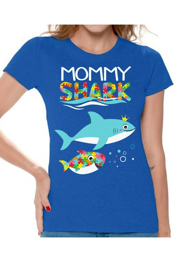 Mommy Shark Shirt for Women Autism Puzzle Tee Matching Family Outfit Autism Awareness T-Shirt for Her Shark Family Shirts