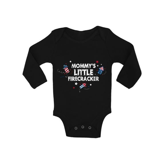 Awkward Styles Mommy's Little Firecracker Baby Bodysuit Long Sleeve First 4th of July One Piece for Baby USA Bodysuit Independence Day Gifts for Newborn American Baby Gifts America One Piece Top