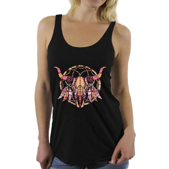 Awkward Styles Mosaic Cow Skull Racerback Tank Top Cow Skull Tank Top for Women Day of the Dead Gifts for Her Dia de los Muertos Tops for Women Sugar Skull Racerback Tank Skull Gifts Women's Skull Top