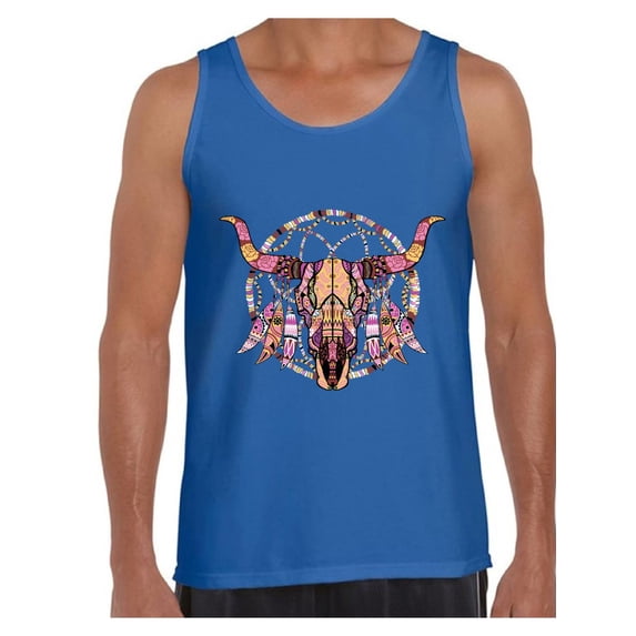 Awkward Styles Mosaic Cow Skull Tank Top Cow Skull Tank for Men Sugar Skull Muscle Shirt Dia de los Muertos Gifts for Him Day of the Dead Outfit Dreamcatcher Skull Tshirt Sugar Skull Tank Top