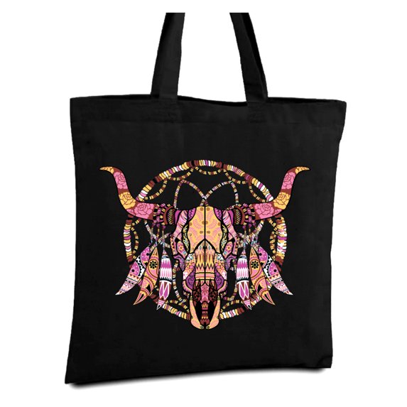 Awkward Styles Mosaic Cow Skull Tote Bag Bull Skull Canvas Tote Bag Day of the Dead Gifts Sugar Skull Reusable Shopping Bag Sugar Skull Gifts for Dia de Los Muertos Cute Bull Skull Cloth Bag