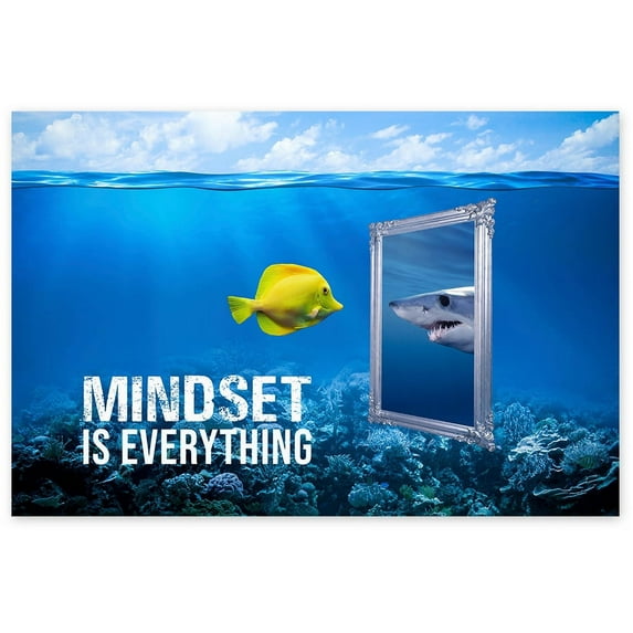 Awkward Styles Motivational Posters Mindset is Everything Fish Shark Wall Art Teamwork Inspirational Posters for Entrepreneurs Motivational Quote Poster Office Wall Decor