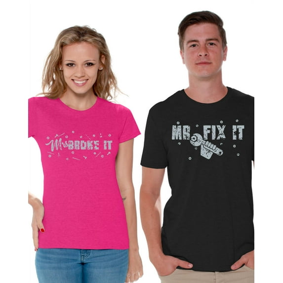 Awkward Styles Mrs Broke It and Mr Fix It T Shirt for Couples Mr and Mrs Funny Matching T Shirts Valentine's Day Gifts for Couples Cute Couples Broke It Fix It Couple Shirts Couple Anniversary Gifts