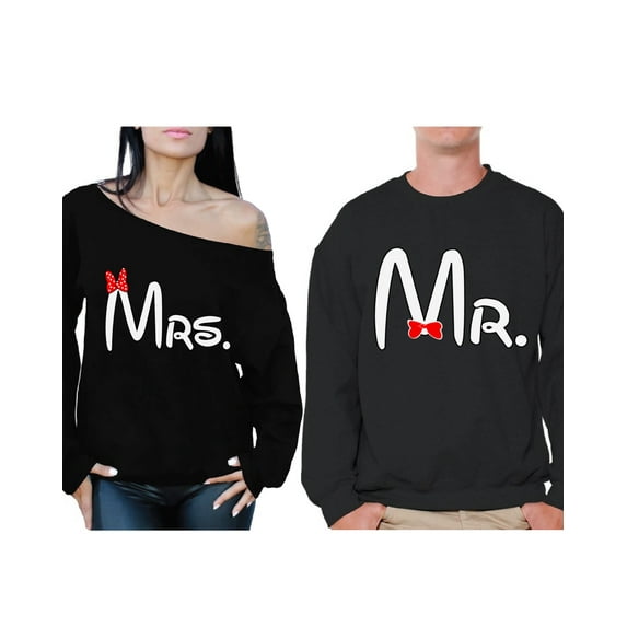 Awkward Styles Mrs and Mr Couple Sweatshirts Husband Sweater Wife Off the Shoulder Sweatshirt Mr & Mrs Sweatshirts for Couples Wedding and Anniversary Couples Sweaters Happy Valentines Day Gifts