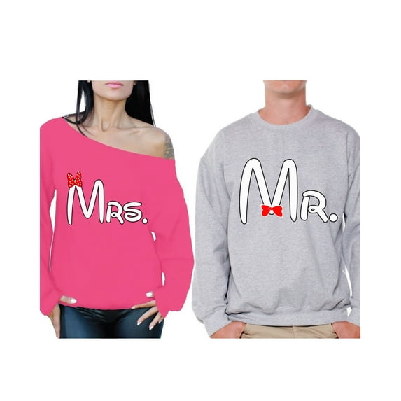 Awkward Styles Mrs and Mr Couple Sweatshirts Husband Sweater Wife Off the Shoulder Sweatshirt Mr & Mrs Sweatshirts for Couples Wedding and Anniversary Couples Sweaters Happy Valentines Day Gifts