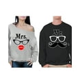 thumbnail image 1 of Awkward Styles Mrs and Mr Sweatshirts for Couples Mr & Mrs Anniversary Gifts for Couple Mrs Glasses Off the Shoulder Sweatshirt for Women Mr Mustache Sweater for Men Valentines Day Gifts for Couples, 1 of 5