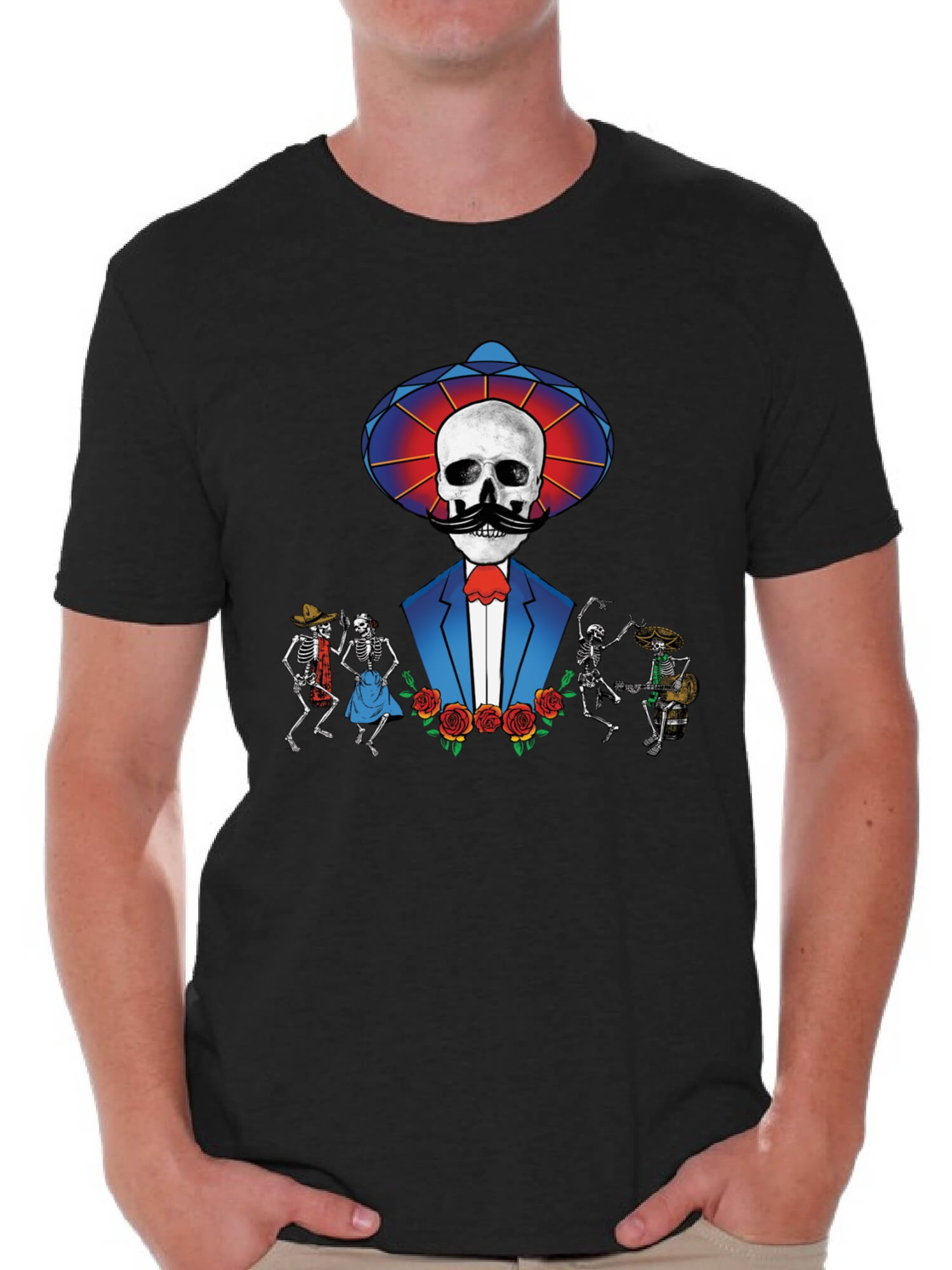Awkward Styles Mustache Skull Tshirt for Men Sugar Skull Shirts Dia de ...