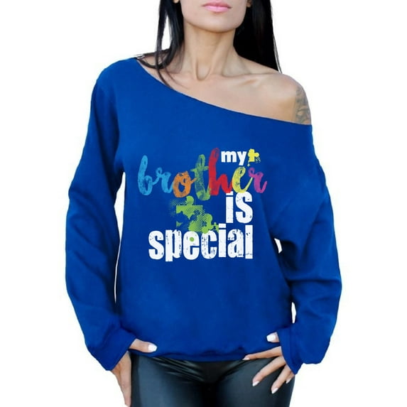 Awkward Styles My Brother Is Special Off Shoulder Sweatshirt Autism Gifts for Her Autism Awareness Sweater Oversized Family Autism Sweater Sibling Love Autism Sweatshirt Autism Support Sweater
