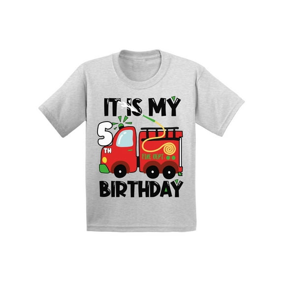 Awkward Styles My Fifth Birthday T-shirt Fire-Truck Toddler Shirt Firefighter Top