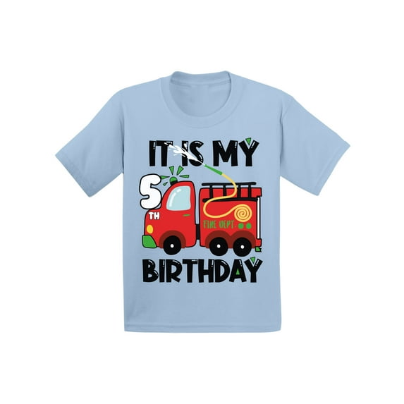 Awkward Styles My Fifth Birthday T-shirt Fire-Truck Toddler Shirt Firefighter Top