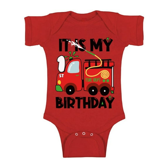 Awkward Styles My First Birthday Baby Bodysuit Fire-Truck Romper Firefighter Top