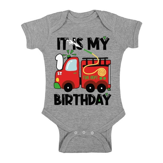 Awkward Styles My First Birthday Baby Bodysuit Fire-Truck Romper Firefighter Top