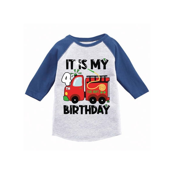 Awkward Styles My Fourth Birthday T-shirt Fire-Truck Toddler Raglan Shirt Firefighter Top