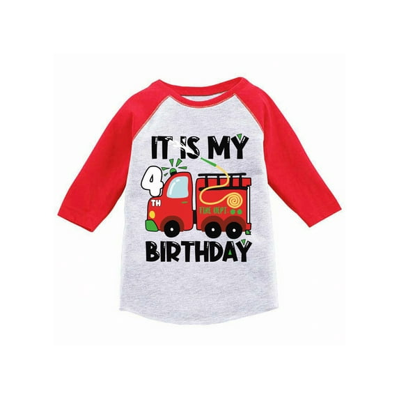 Awkward Styles My Fourth Birthday T-shirt Fire-Truck Toddler Raglan Shirt Firefighter Top