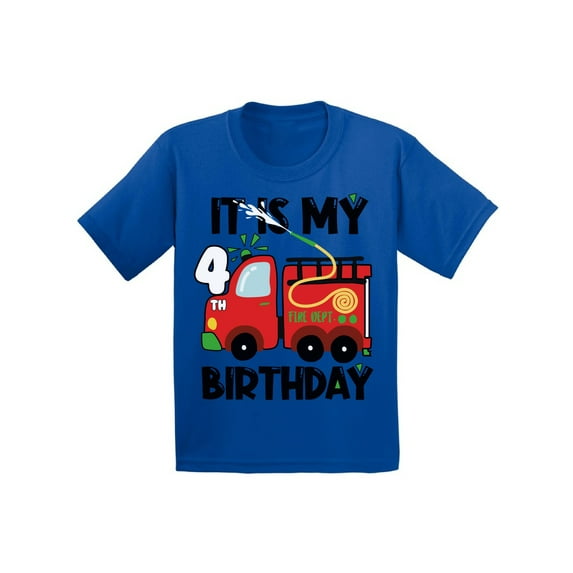 Awkward Styles My Fourth Birthday T-shirt Fire-Truck Toddler Shirt Firefighter Top