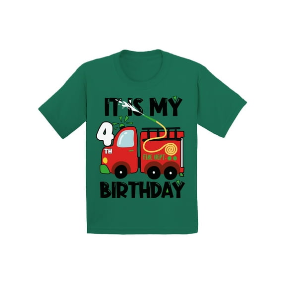 Awkward Styles My Fourth Birthday T-shirt Fire-Truck Toddler Shirt Firefighter Top